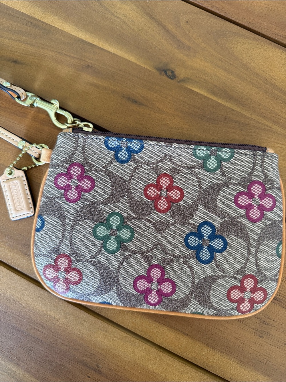 Coach Signature Floral Clover Wristlet